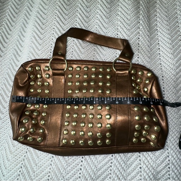 Bronze Faux Leather Embellished with Gold Studs- Bisou Bisou Satchel Bag - Picture 6 of 9